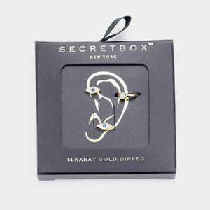 Secret Box 14K Gold Dipped CZ Evil Eye Earrings